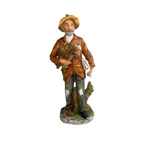 Vintage Homco #8884 Walking Old Timer‎ Peasant Man Bundle Wood Gloves Figurine